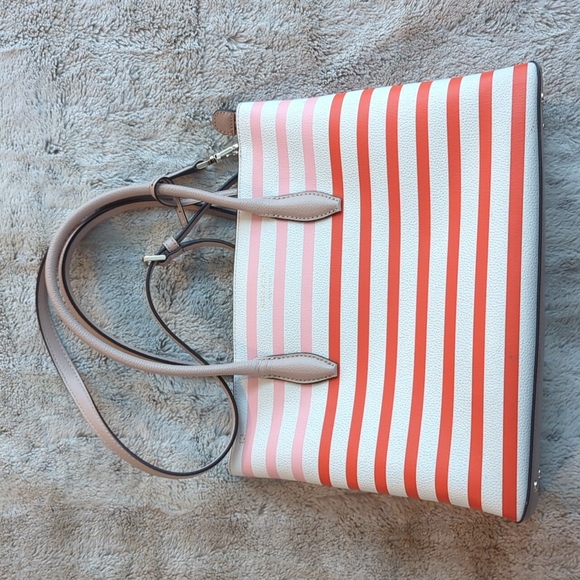 Kate Spade New York Patrice Tropical Red Pink Orange Striped Satchel Tote Bag - Picture 2 of 10